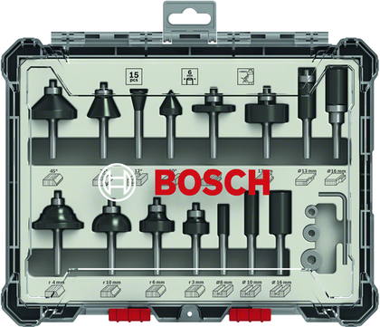 Bosch Professional 15 tlg Mixed Fräser Set 6mm Schaft (2607017471)