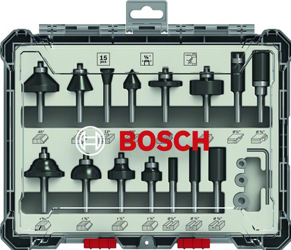 Bosch Professional 15 tlg Mixed Fräser Set ¼' Schaft (2607017473)