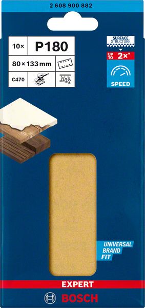 Bosch Professional Expert C470 Schleifpapier mit 8 Löchern für Schwingschleifer, 80 x 133 mm, G 180, 10-tlg. (2608900882)