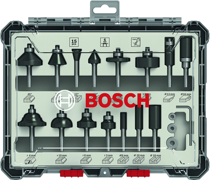Bosch Professional 15 tlg Mixed Fräser Set 6mm Schaft (2607017471)